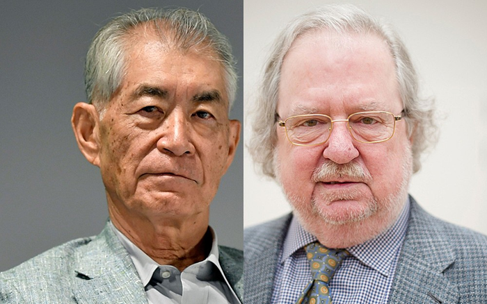 O japonês Tasuku Honjo e o americano James P. Allison, que dividem o Nobel de Medicina 2018 (Crédito: Ryosuke Ozawa/Kyodo News via AP e Christoph Schmidt/dpa via AP )
