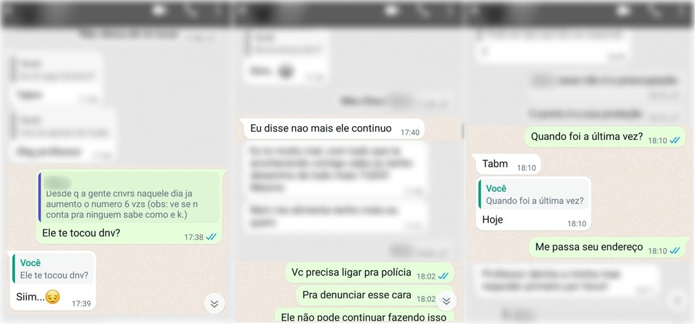 Mensagens de aluna de 12 anos a professor revelam abusos do pai em Sorocaba (SP) — Foto: WhatsApp/Reprodução