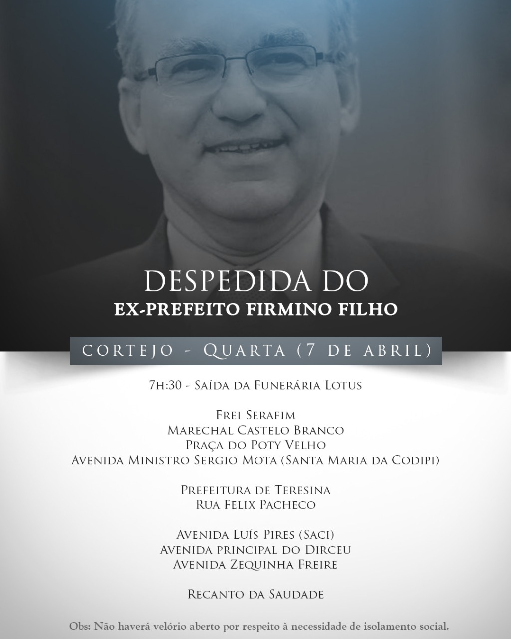 Ex-prefeito Firmino Filho morreu aos 57 anos 