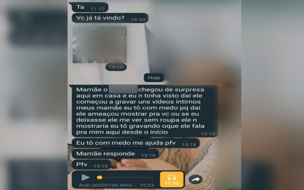 Em mensagem enviada pelo WhatsApp, filha pede ajuda | FOTO: Reprodução/Bom dia Goiás