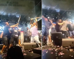 Bandas Psirico e Samba Trator brigam no palco durante show. Vejo o vídeo!