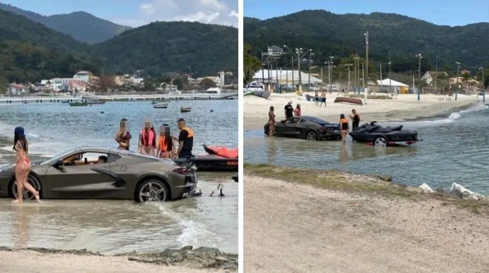 Carro de luxo fica atolado em Praia de Porto Belo - Foto: Divulgação