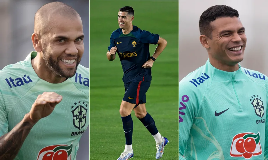 Daniel Alves, Cristiano Ronaldo e Thiago Silva são alguns dos jogadores mais velhos da Copa. (Foto: Lucas Figueiredo/CBF e PATRICIA DE MELO MOREIRA / AFP)
