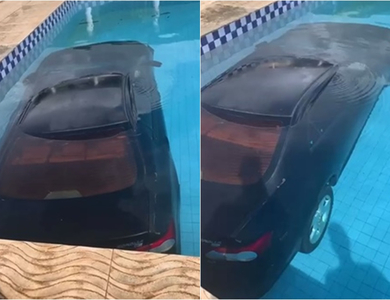 Carro desgovernado invade piscina de hotel na cidade de Cristino Castro