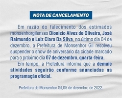Devido morte de três monsenhorgilenses, prefeito João Luiz cancela festa 
