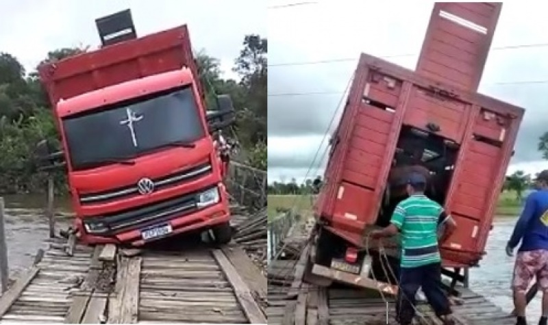 Caminhão fica preso em ponte com risco de desabamento em Campo Maior - Imagem 1