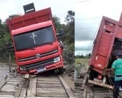 Caminhão fica preso em ponte com risco de desabamento em Campo Maior
