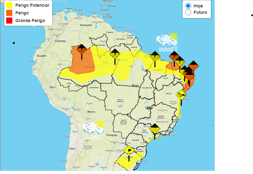 Mapra mostra áreas deintensidade de chuva - Fonte:Inmet