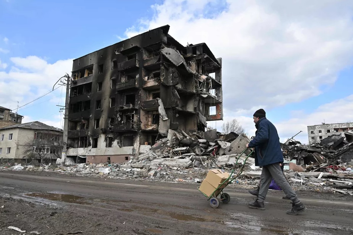Prédios destruídos em Borodianka, a noroeste de Kiev Sergei SUPINSKY / AFP