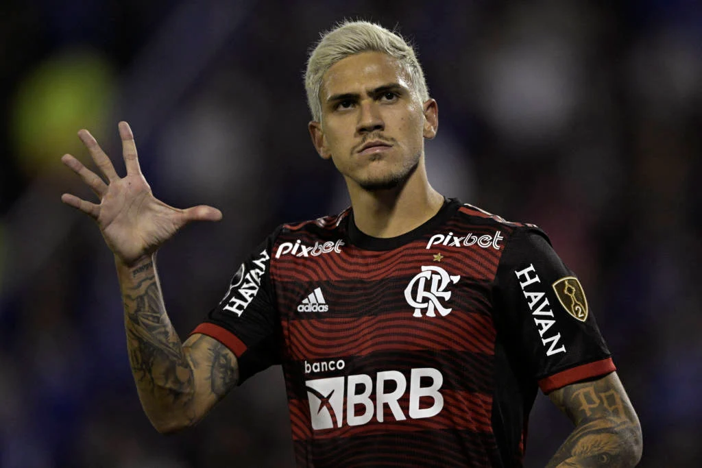 Pedro marcou três gols da vitória do Flamengo Foto: Juan Mabromata-AFP