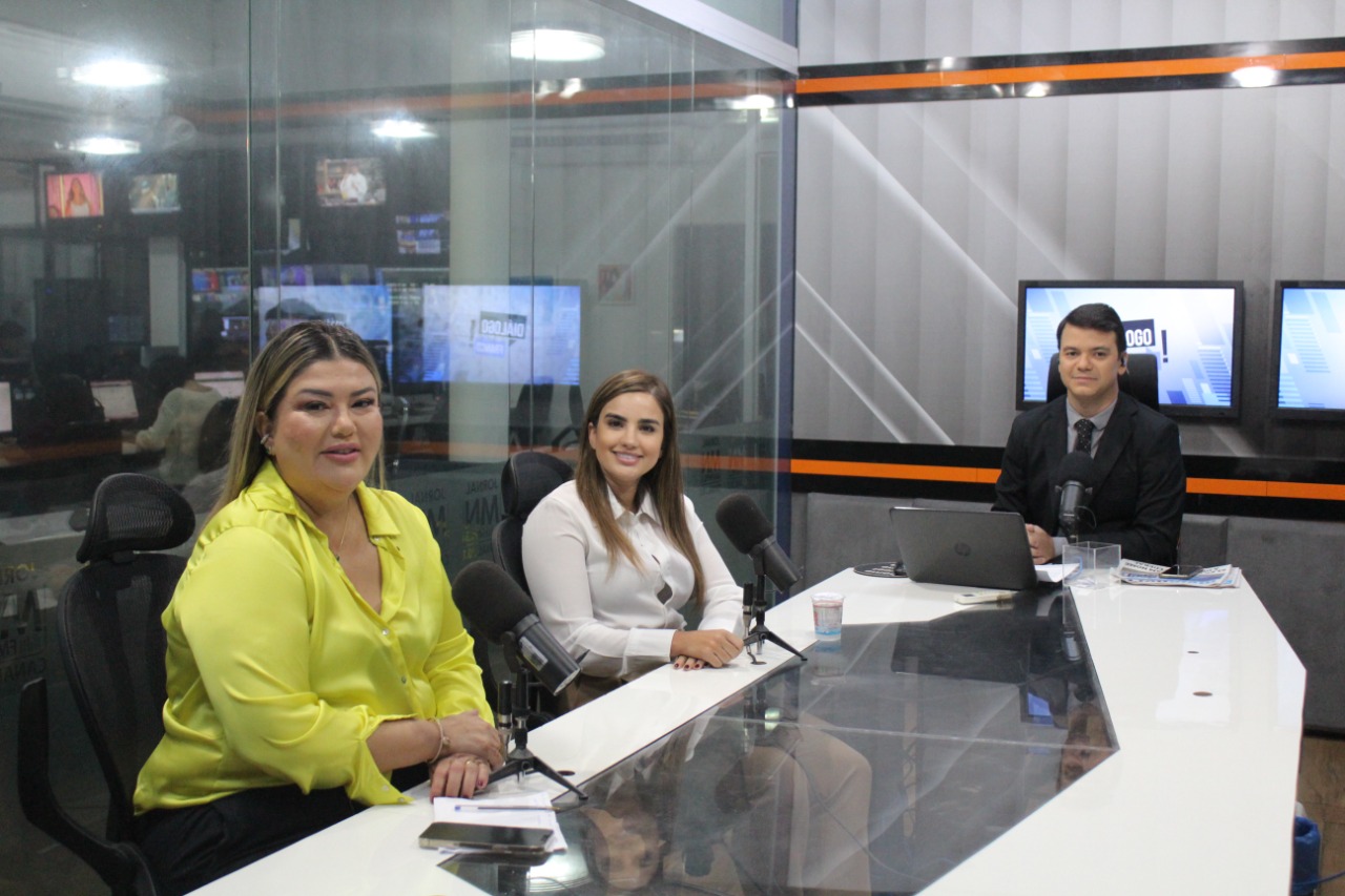 Candidatas Samantha Cavalca e Bárbara do Firmino durante debate na TV Jornal (Raissa Morais)