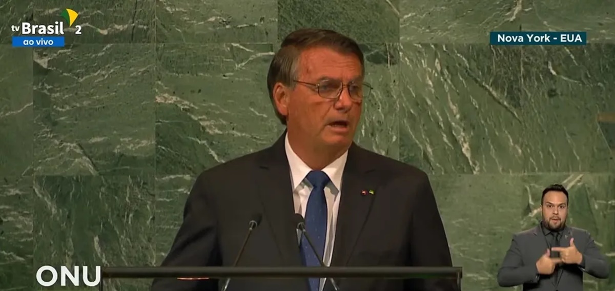 Presidente Jair Bolsonaro discursa na Assembleia Geral da ONU — Foto: Reprodução/TV Brasil 