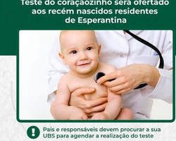 Prefeitura de Esperantina vai realizar teste do coraçãozinho 