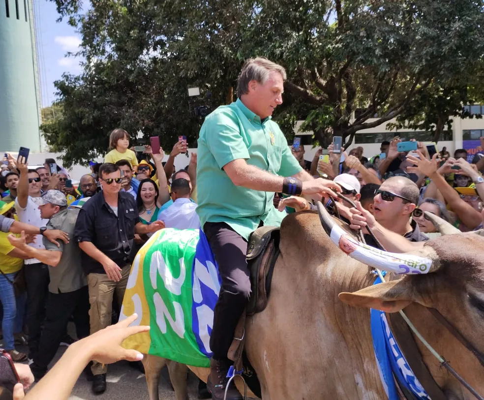 Bolsonaro monta em touro e garante que vai ganhar eleição no primeiro turno (Foto: Reprodução)