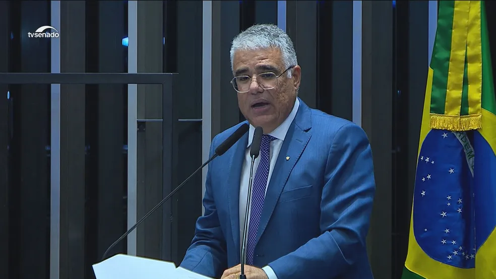 Girão retira candidatura à Presidência do Senado e declara voto em Marinho (Foto: Reprodução / TV Senado)