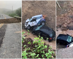 Carros caem em cratera aberta pela chuva no Ceará; 7 ficaram feridos